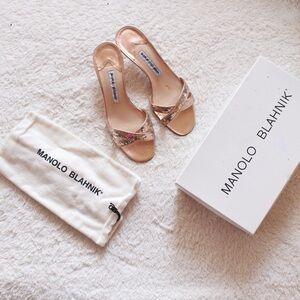 Authentic Manolo Blahnik Sequin Kitten Heels - Size 38.5